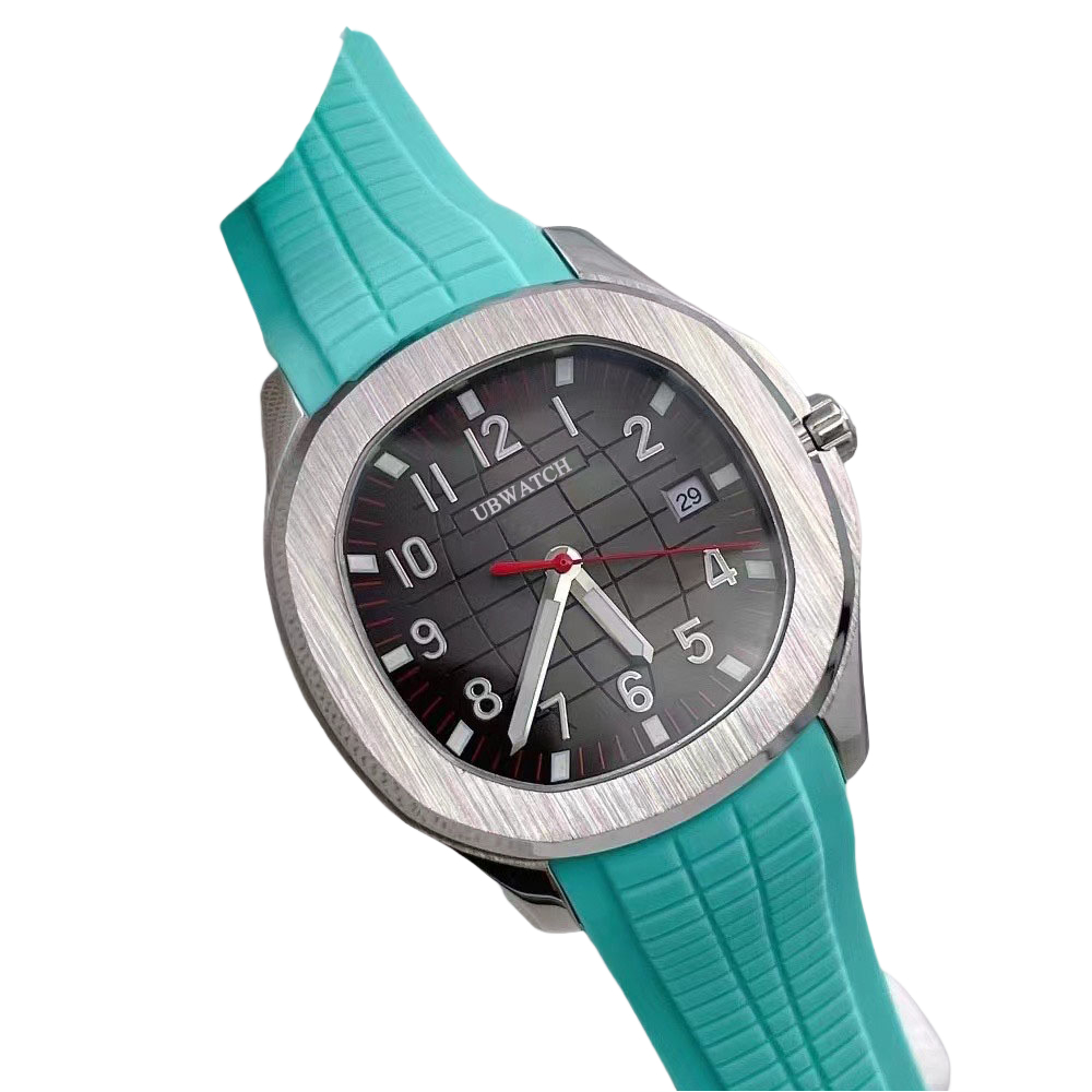 40MM P1 Distinctive Grid Textured Mens Watches Glass Back Sapphire Crystal Wristwatches Automatic Mechanical Man Watch