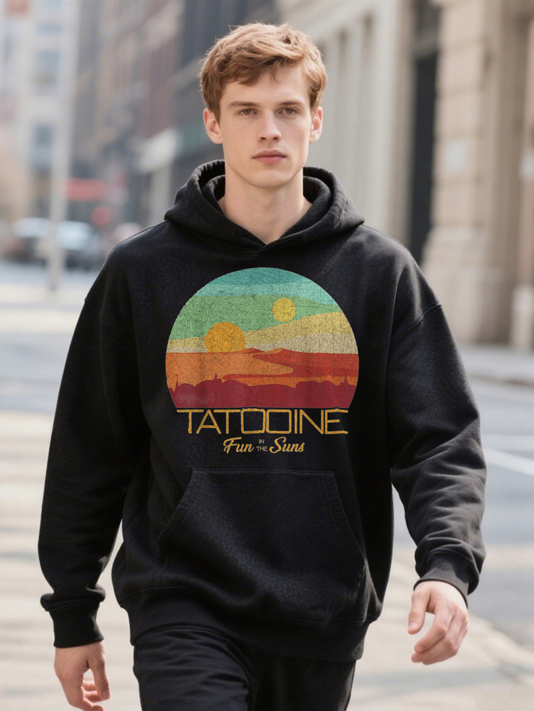 Breathable Cotton Vintage Atooine Sunset Graphic Ee Plus Size L Hoodie XL Washable Fun In The Sun Casual Sportswear