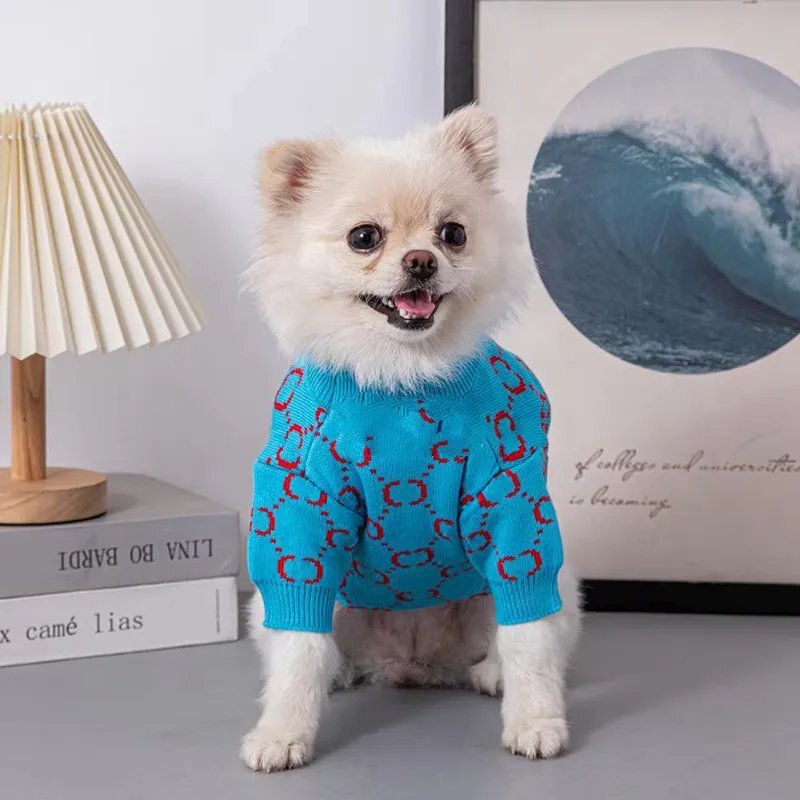 Apparel Designer Dog Clothes Soft Warm Pets Sweaters Knitted Turtleneck Cold Weather Puppy Coats Cat Sweatshirt for French Bulldog Pomeranian Blue 755