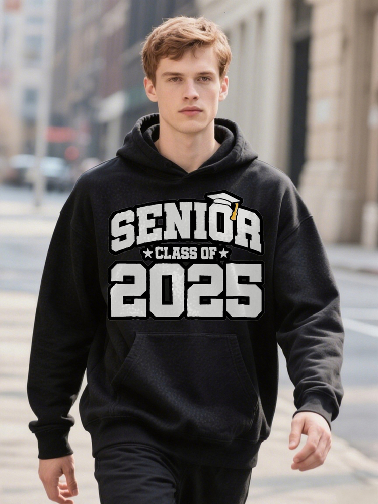 pc Senior Class of Black Casual Hoodie Knit with Lettering Design