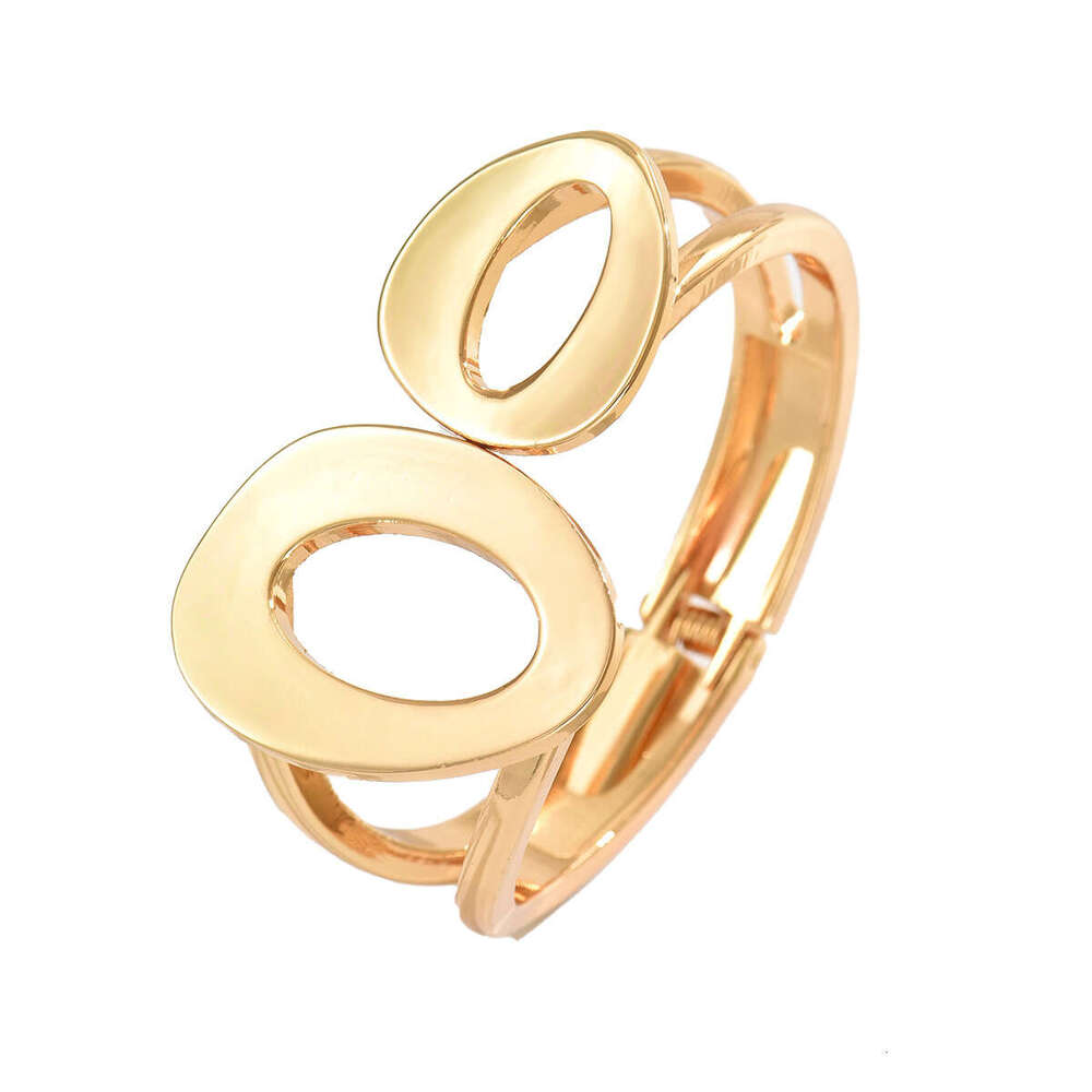 Feng Women's Geometric Niche Hollow Metal Smooth Design Asymmetric Open Bracelet Jewelry