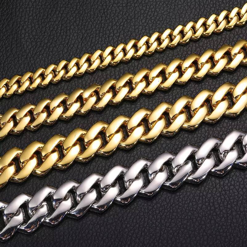 Classic diamond-shaped Cuban chain men's necklace and bracelet 6mm-30mm 18K gold 925 silver ice block hip hop