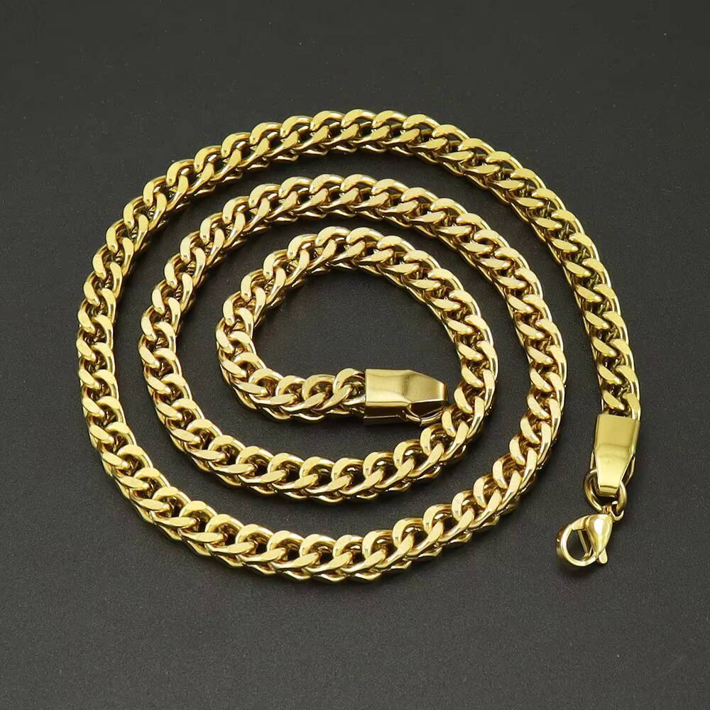 High Quality Fashion Jewelry Wholesale Waterproof 5mm 18K PVD Gold Plated 316 Stainless Steel Franco Chains Necklaces