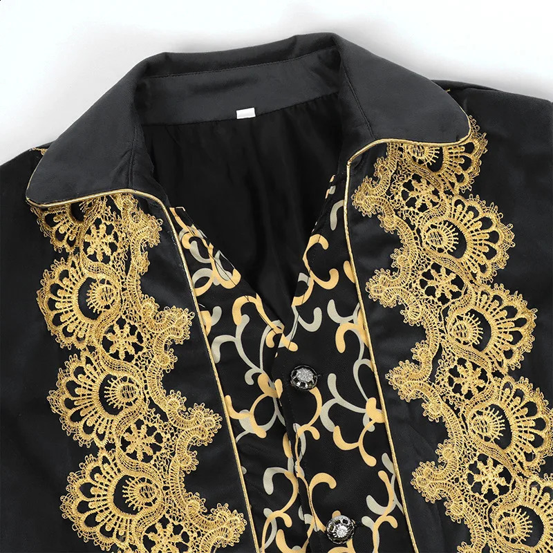 Halloween Lace Patchwork Tuxedo Medieval Mens Retro Long Jacket Punk Trench Coat Black Red Purple and Blue Are Available 250814