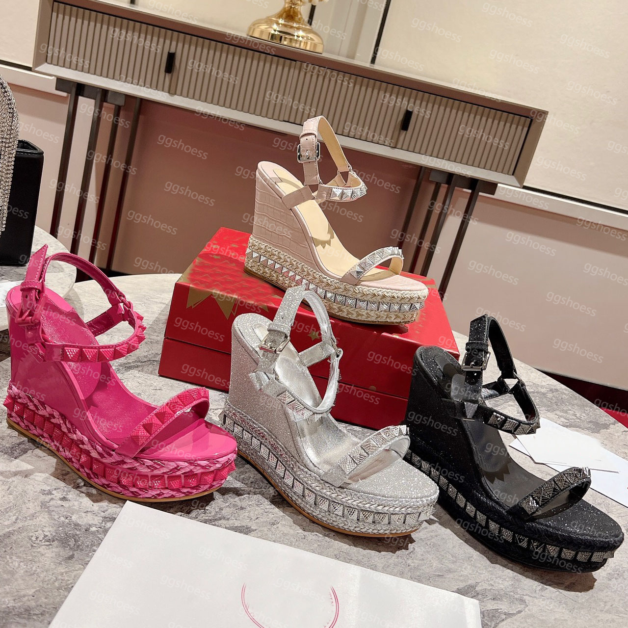 Women Pyraclou Sandals Designers High Quality Platform Wedge Sandals 110mm Espadrilles Sandal Lace-Up Leather Straw Sandal