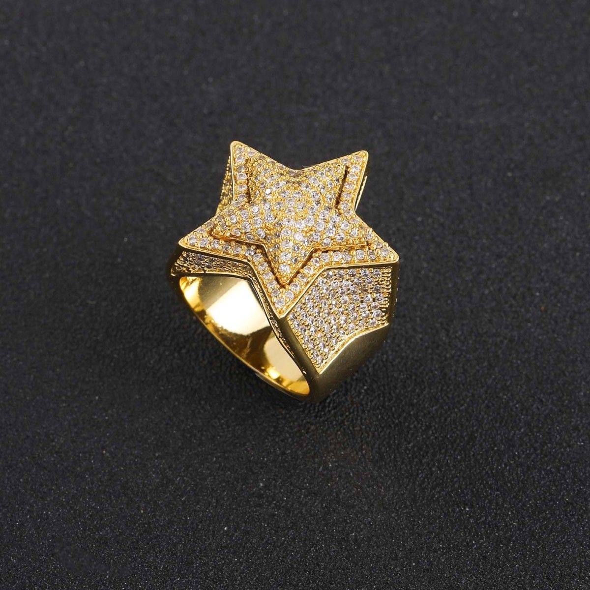 Men's Hip-Hop Style Gold Ring with Ice Set Baguette-Cut Moissanites - Pass Dia Tester Design