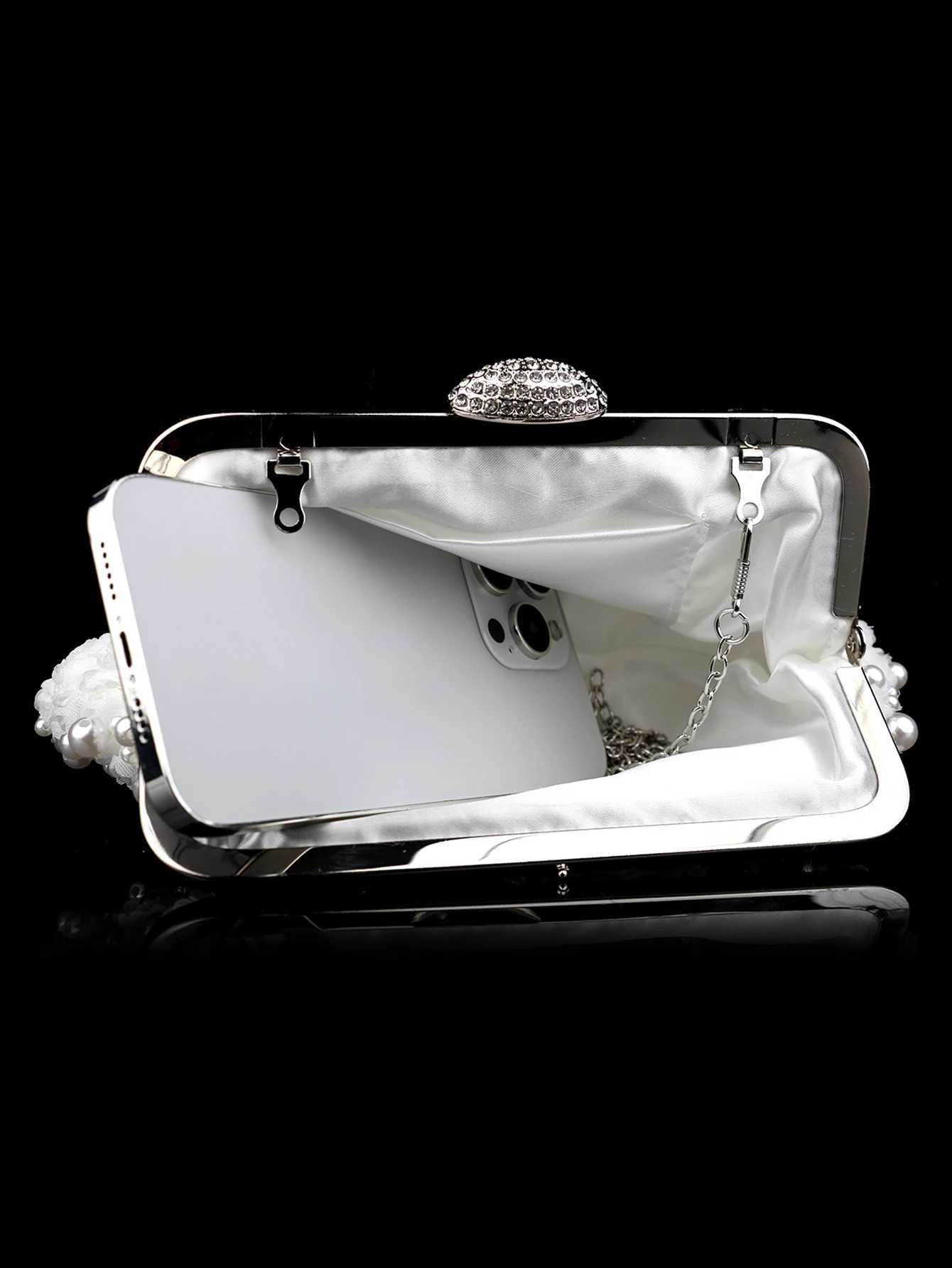 Sweet Lady Beaded Lace Flower Pearl Womens Clutch Bag Evening Bag Hand Wedding Bride Bag Bridesmaid Bag Party Dress Bag Hand Bag Mobile Phone Bag W250