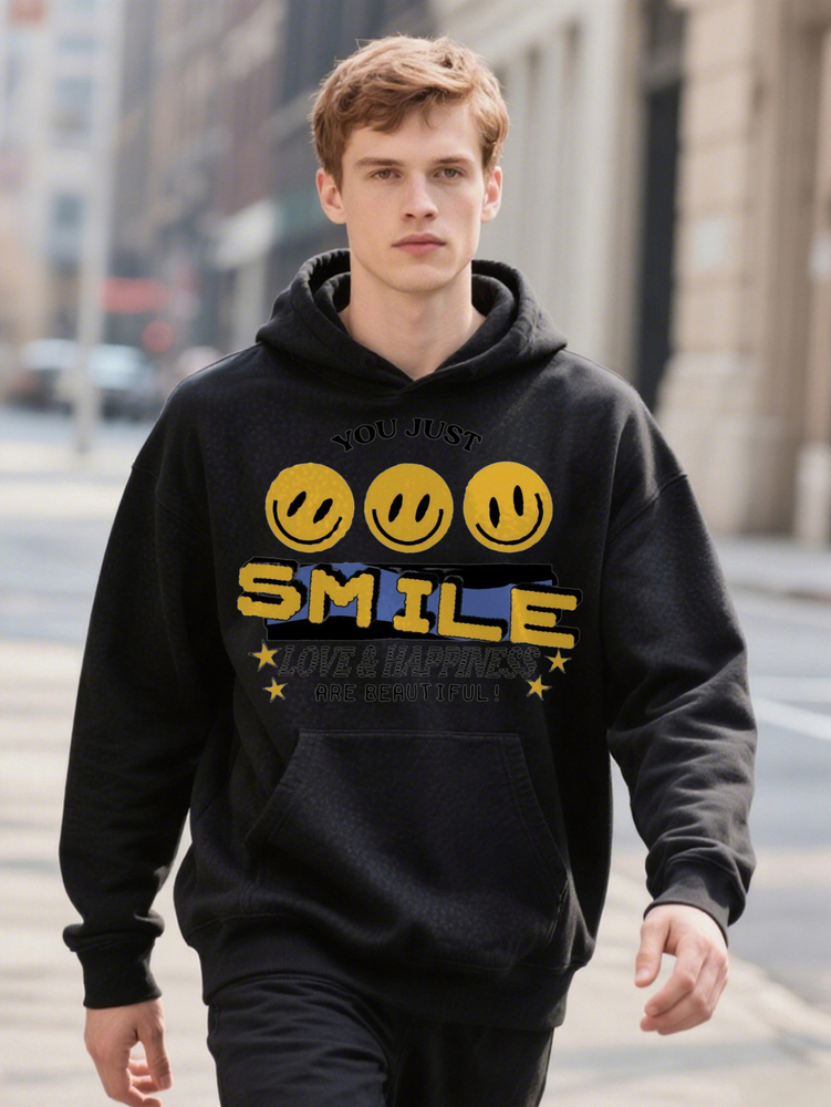 Men S Casual Graphic You Just Hoodie Smile Design With Emoticons Black Ee d7fb1 995dc