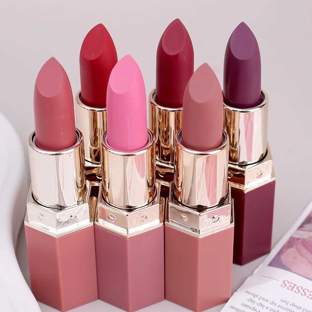 Rose Pink Nude Matte Velvet Lipstick Color Rendering Lasting Non-stick Cup Sexy Lipsticks Waterproof Beauty Lips Makeup CosmeticXJ250816