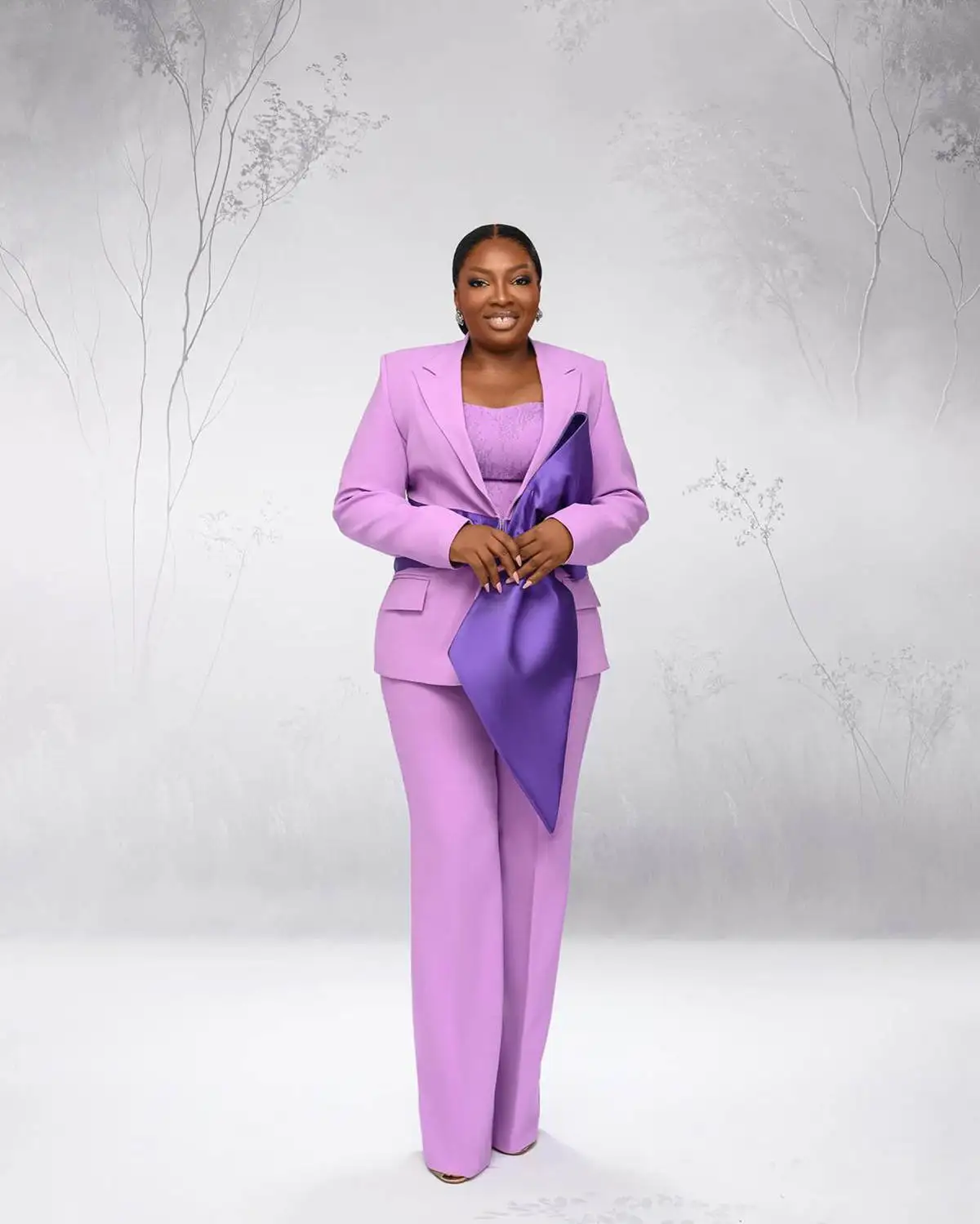 Designer Purple Women Suit Set Blazer Pants 2 Piece Bow Tuxedos Party Jacket Tailored Formal Office Lady Prom Coat