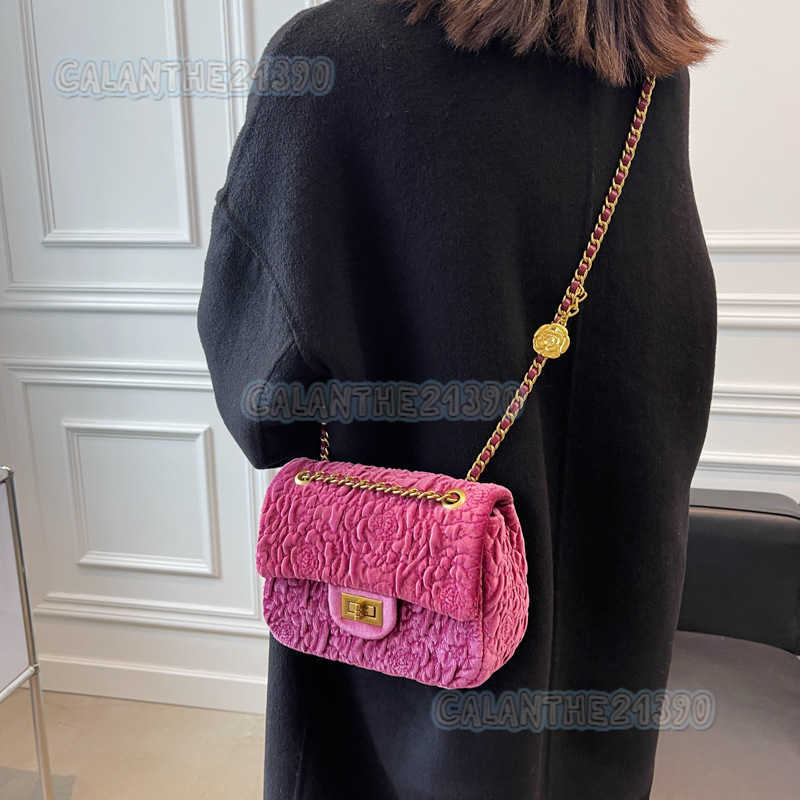 Autumn Winter Bags for Women 2025 New Fashion Camellia Velvet Chain Small Square Bag Square Fat Underarm Bag Crossbody Bag H250816
