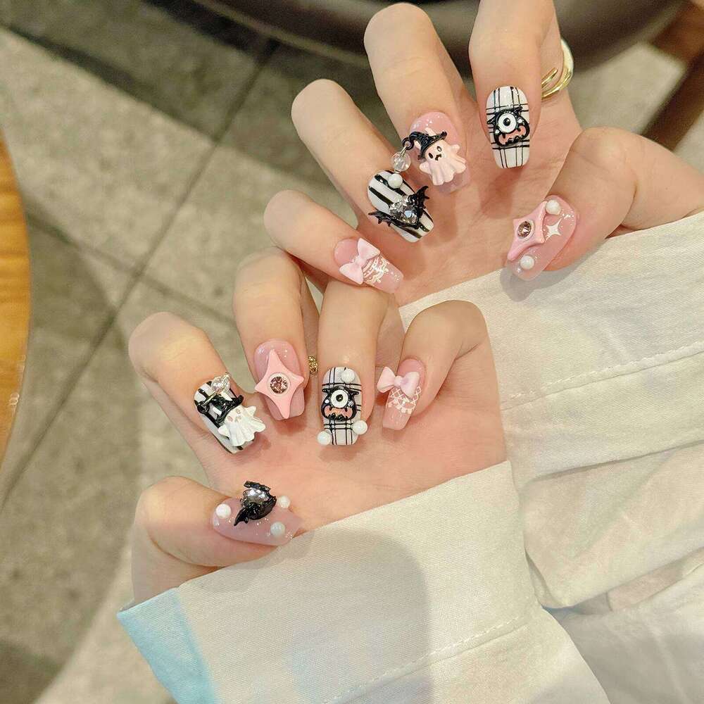 10pcs 3D Ghost Star Decor Halloween Press On Spicy Girl Fashion Short Ballerina Fake Y2k Handmade False Nails Coffin X250816
