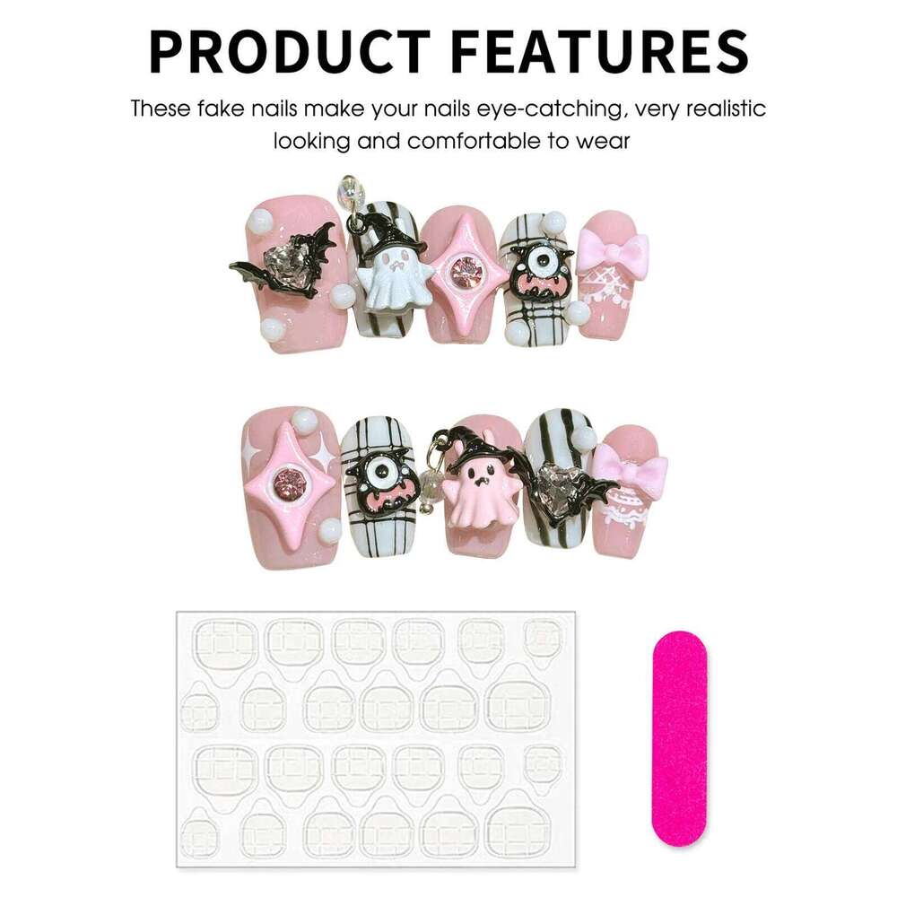 10pcs 3D Ghost Star Decor Halloween Press On Spicy Girl Fashion Short Ballerina Fake Y2k Handmade False Nails Coffin X250816