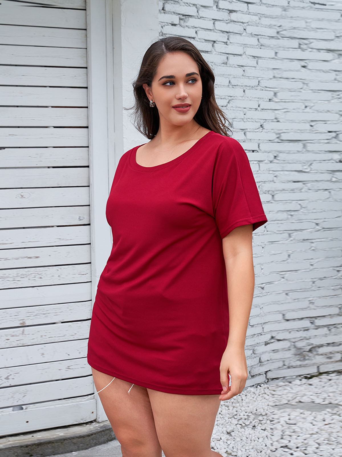 K2108 Plus size women's T-shirt short sleeve loose black slim comfortable thin drape round neck casual top solid color commuting
