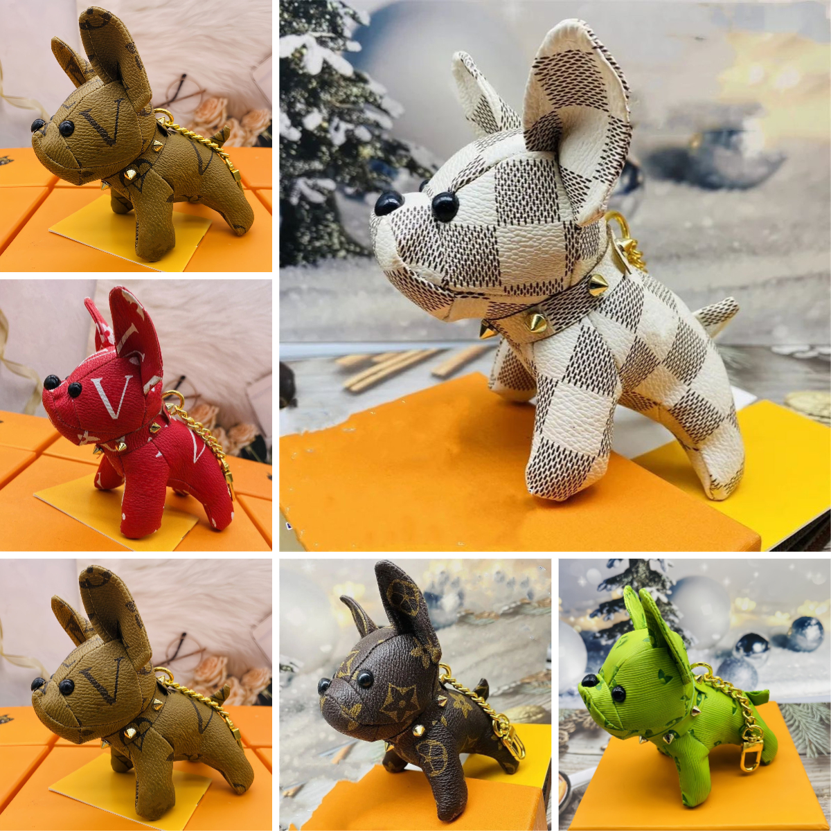 cute dog keychains charms designer wallet high quality French bulldog bag pendant PU leather letter pattern car keychain jewelry gifts accessories