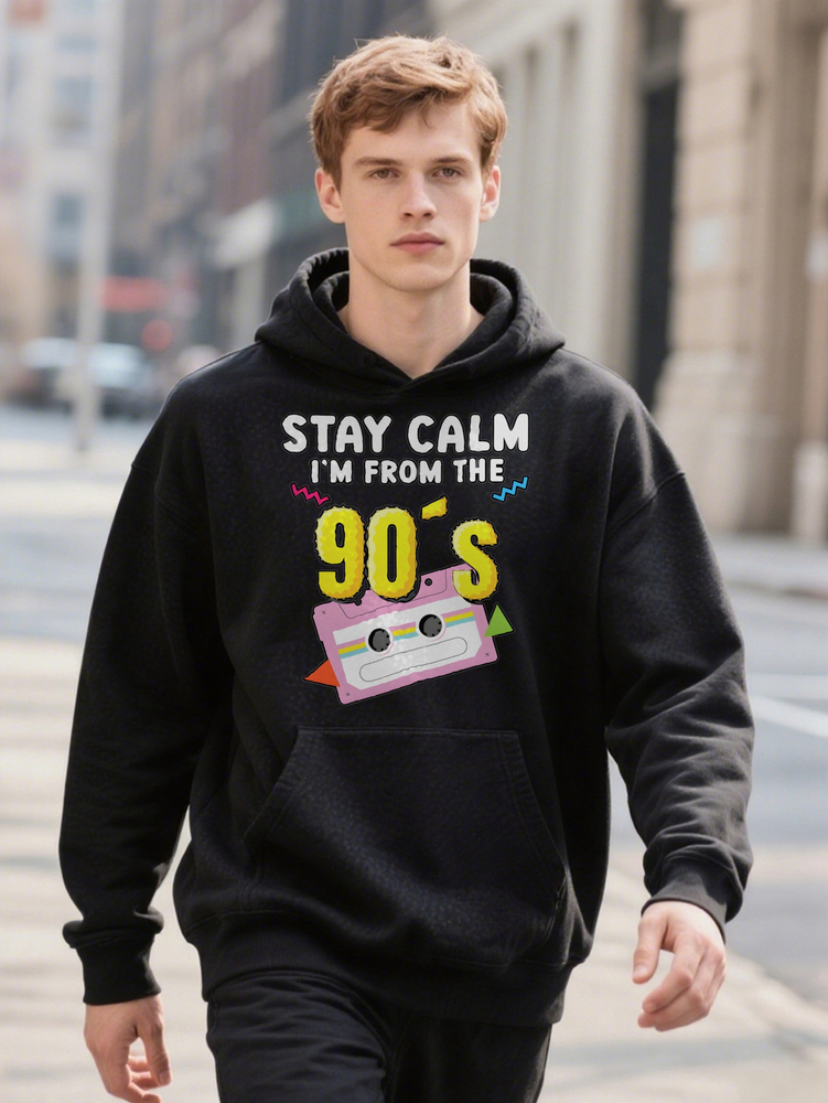 Men S Casual Crew With Stay Calm Hoodie I M From The S Print Design Lightweight Essential