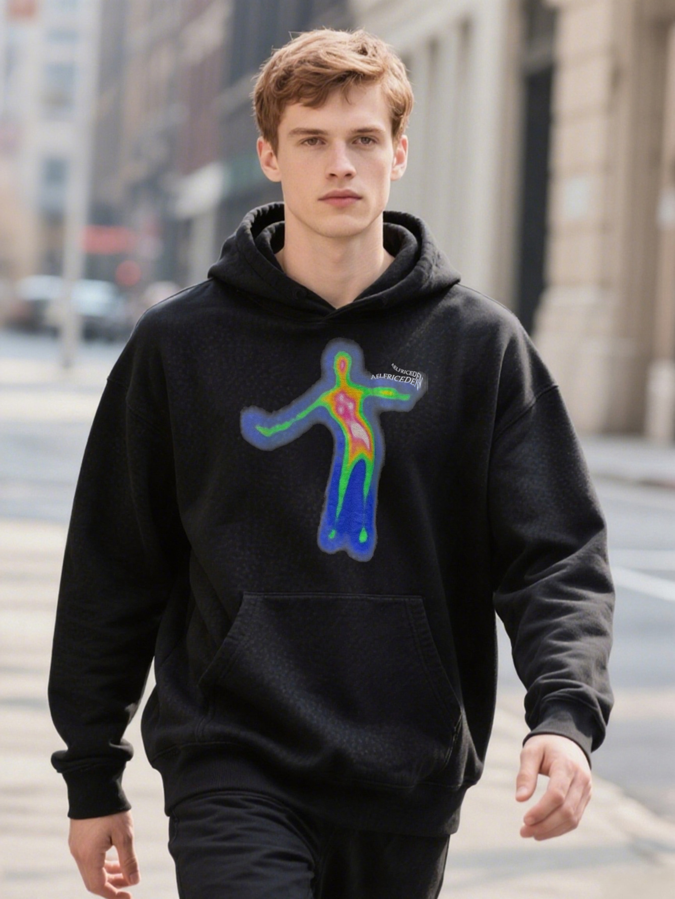 Aelfric Eden Mens Oversized S Ees Distorted Hoodie Portrait Print Crew Cotton Ops Streetwear Casual