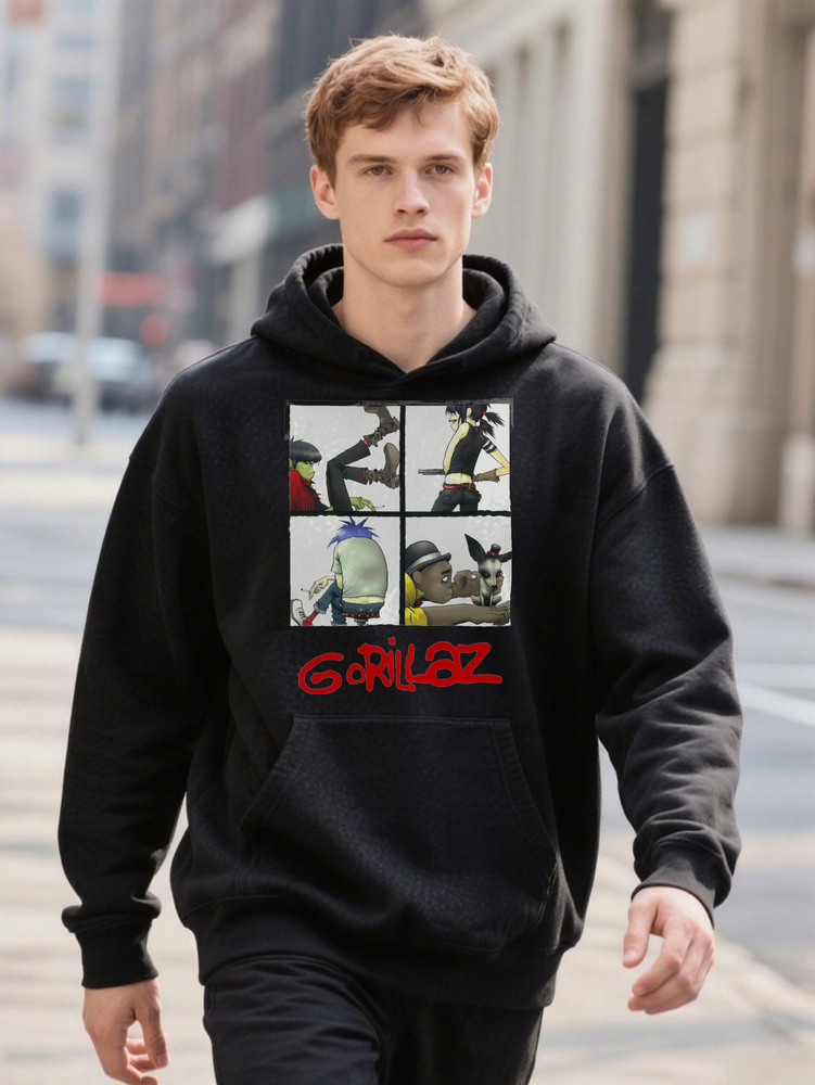 Men S Casual Crew with Gorillaz Hoodie Design Black Lightweight and Stretchy Perfect for Everyday 36c18 1f24d