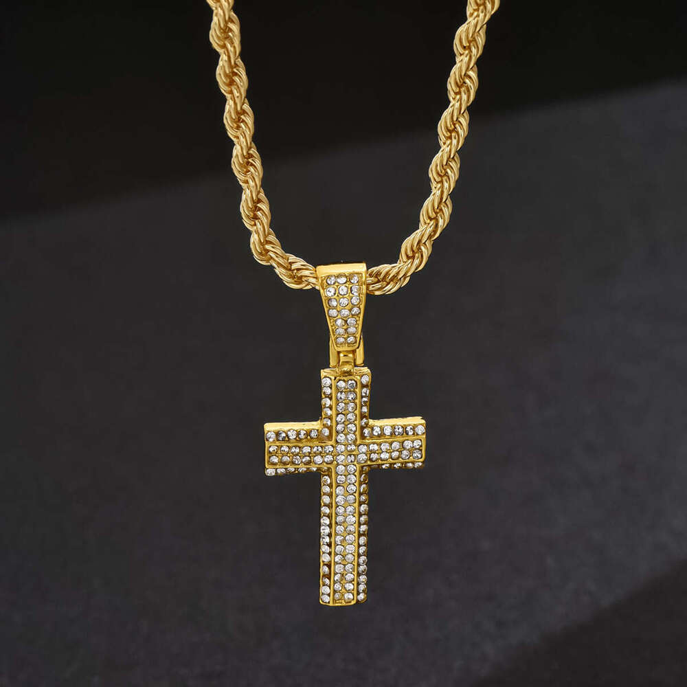 Hip Hop Cross Niche Design Men's Versatile Inlaid Pendant Cuban Chain Simple Necklace