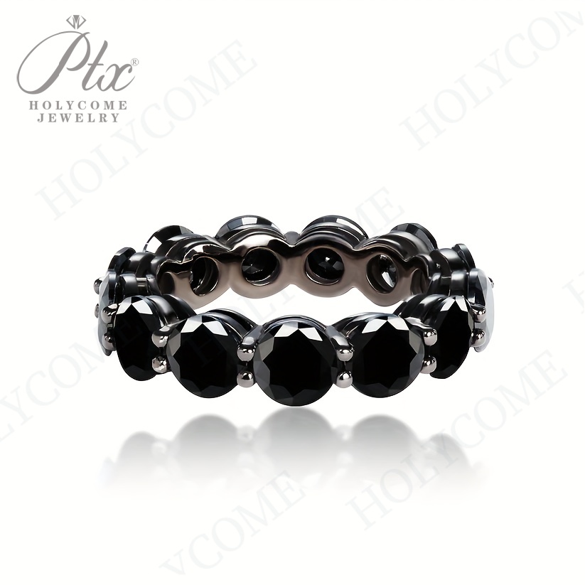 Full 4mm Black Moissanite Eternity Band Ring for Women Charm Simple Original 925 Silver D Color Womens Moissanite Diamond Ring Jewelry Gift