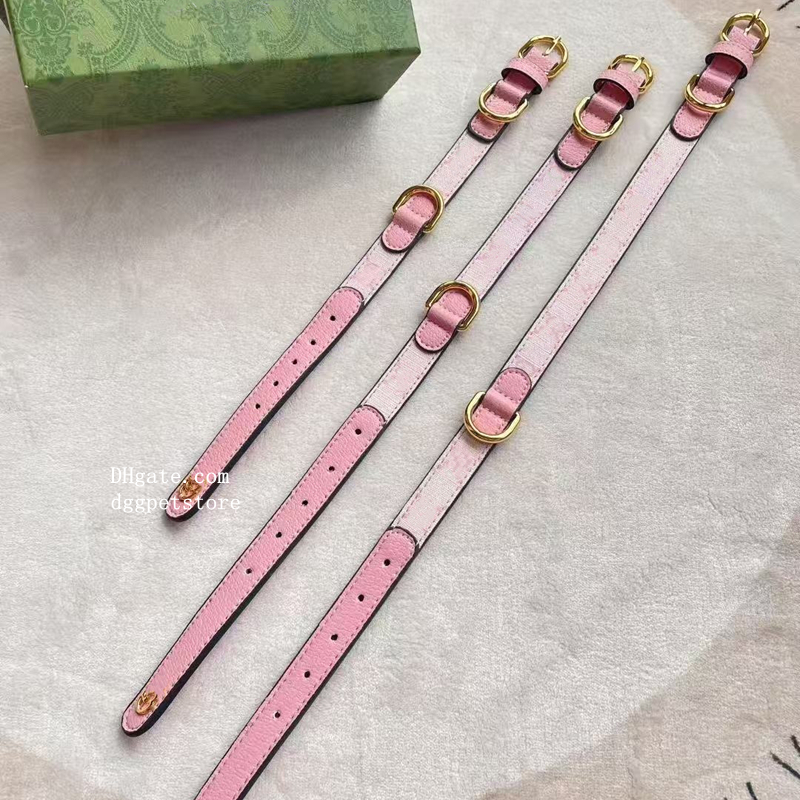 Designer Dog Collar Classic Letter Pattern Soft Adjustable Leather Pets Collars for Small Dogs Cats, Luxury Dog Birthday Gift, Fashion Dog Accessories Pink S B264