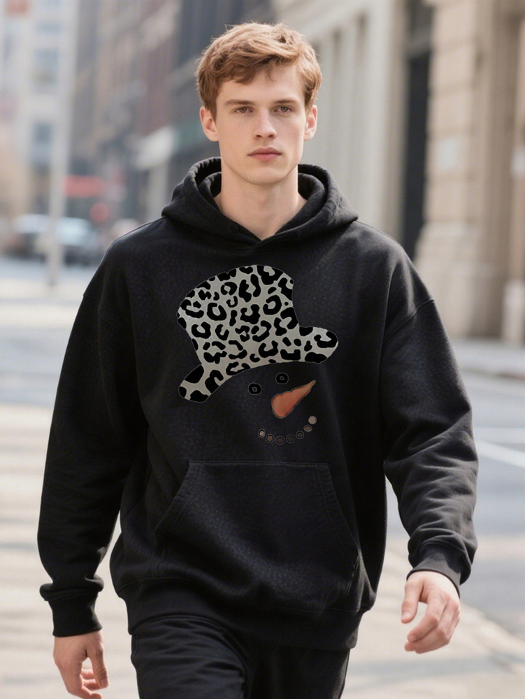 Men S Casual Crew Hoodie Print Black With Brown Design Perfect For Everyday Comfort