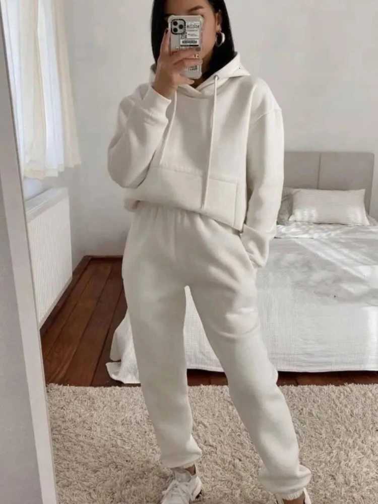 Sweatshirts Matching Sets Women Hooded Tracksuit Two Pieces Pant Sets Straight Pants Suit Sporty Ele Lady Slight Stretch XJ250816