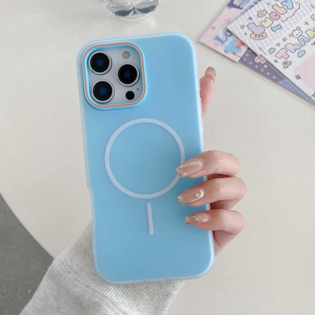 Candy Magnet Wireless Charging 2in1 Cases For Iphone 17 Air 16 Pro Max 15 Plus 14 13 12 Colorful Jelly Hard PC Soft TPU 2in1 Hybrid Layer Magnetic Fro