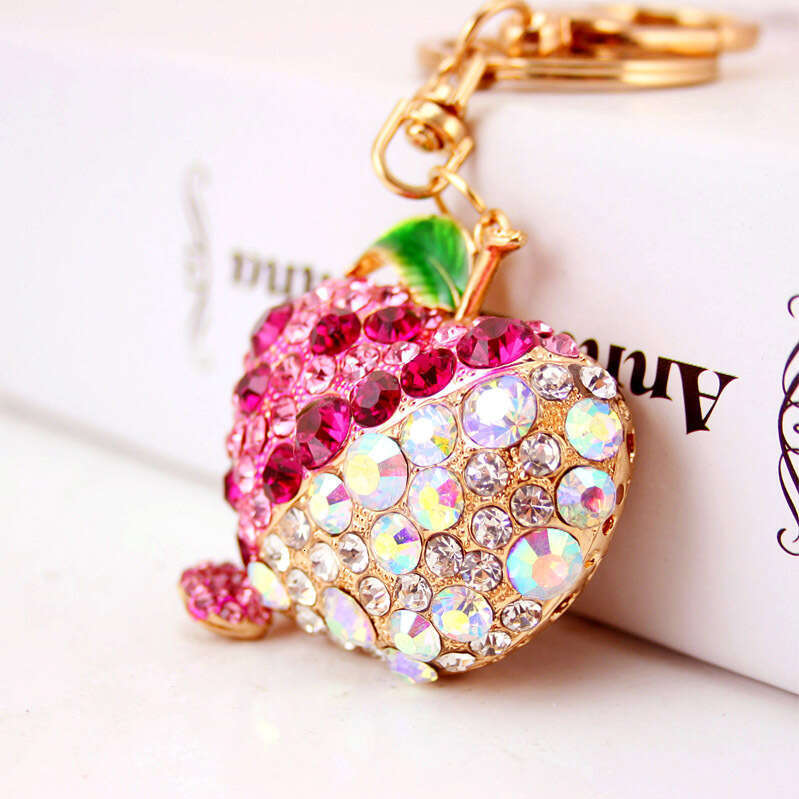 Cute Alloy Rhinestone Apple Car Women's Bag Accessories Fruit Shape Pendant Gift Keychain 108