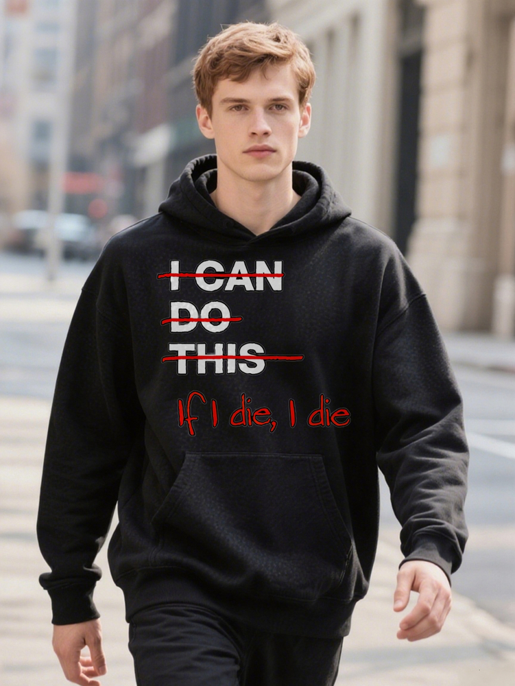 I CAN DO HIS Motivational Print Black with Red Hoodie Lettering Breathable ee hine