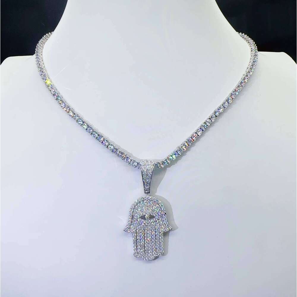 Sier Jewelry Moissanite Hamsa Hand VVS Iced Out Pendant Hip Hop Pass Tester