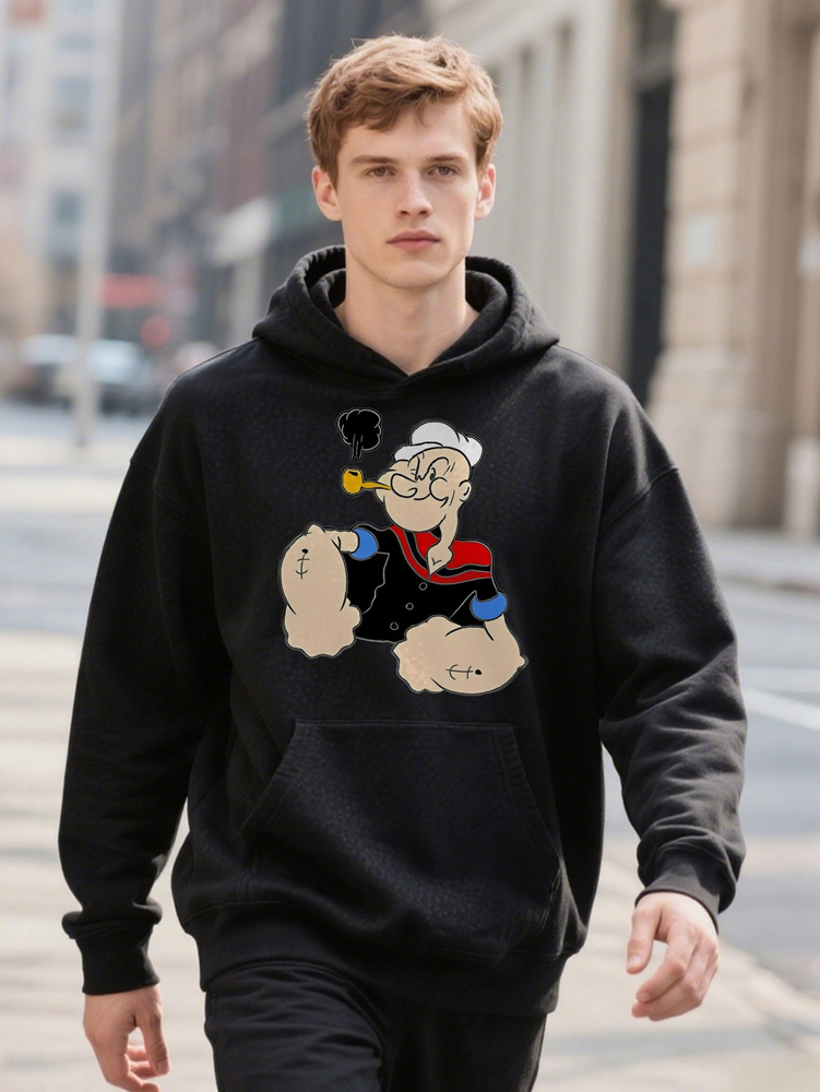 Men s Casual Crew Knit Fabric Regular Fit Hoodie with Cartoon Print for ee