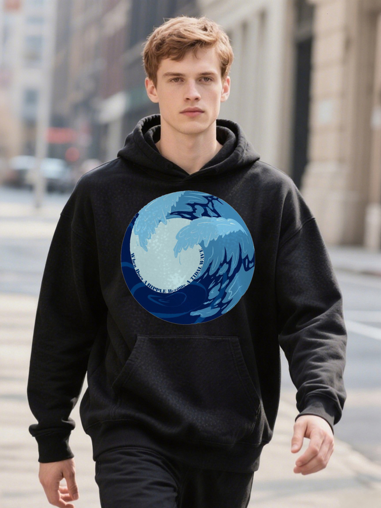 Men s Vintage Inspired Graphic ee Black Hoodie with Unique Wave Sun Design Casual