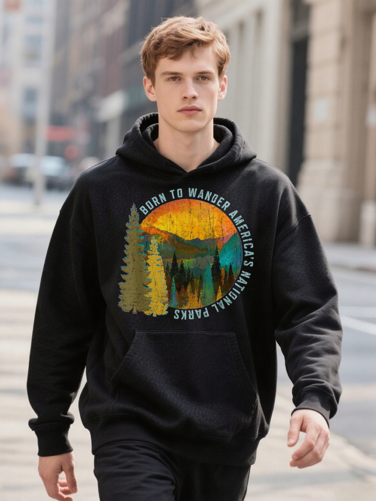 Born To Wander America National Hoodie Parks Vintage Inspired Men S Cotton Soft Breathable Comfortable Casual