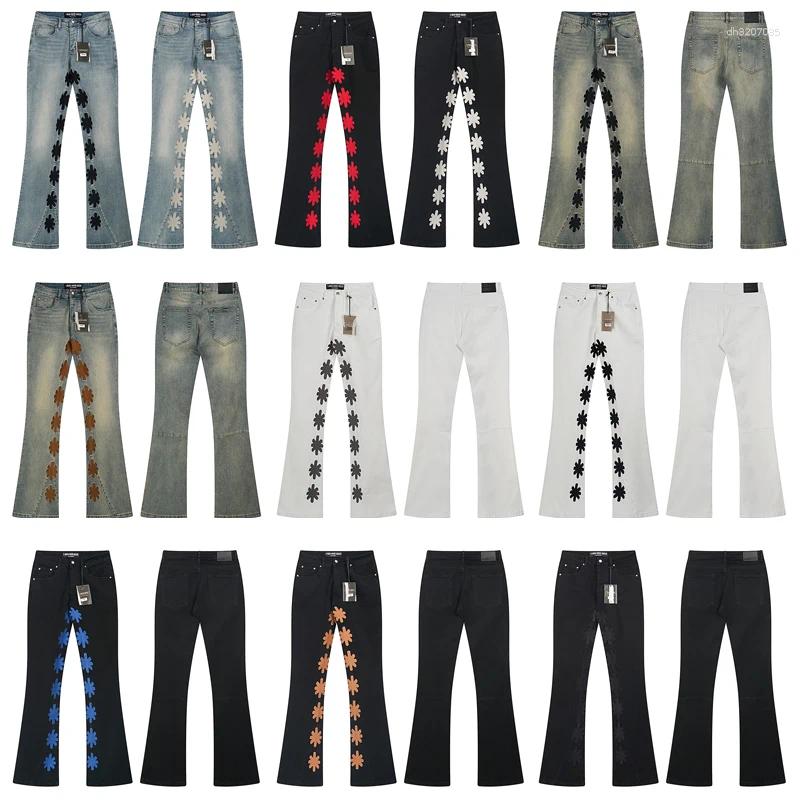 Men's Jeans Fall LOST SHDWS Fashion All-match Men Women Micro Flared Stretch Color Embroidery Flower Logo Lostshdws Trousers