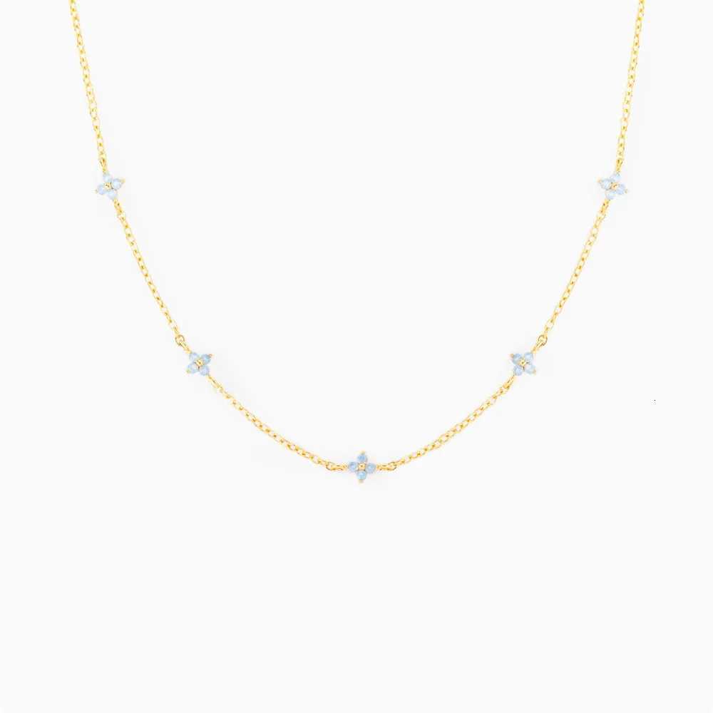 Crystal Clover Choker Necklace For Women Kpop Ins Fashion Gold Color Thin Short Neck Chain Blue Flower Jewelry Gifts KDN005 W250816