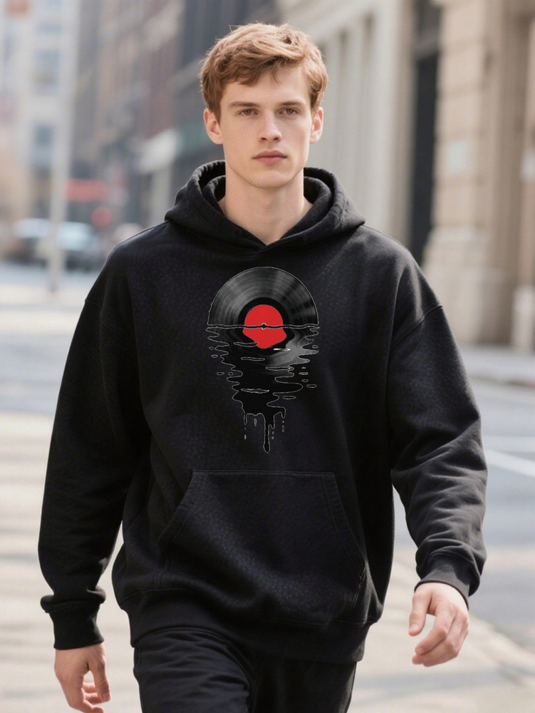 Melting Vinyl Record Creative Pattern For Outdoor Chic Hoodie Men s op 81825 2fcc6