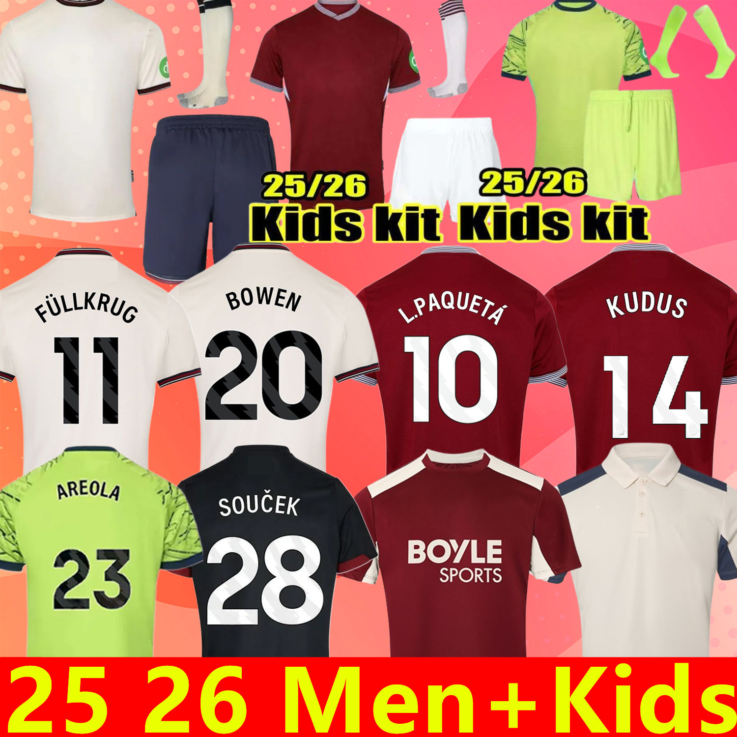 2025 2026 BOWEN L. PAQUETA WHU soccer jerseys west hame ALVAREZ kits ANTONIO VLASIC WARD PROWSE WEST HA MS 25 26 football shirts INGS BENRAHMA MEN Kids WHU 25 26