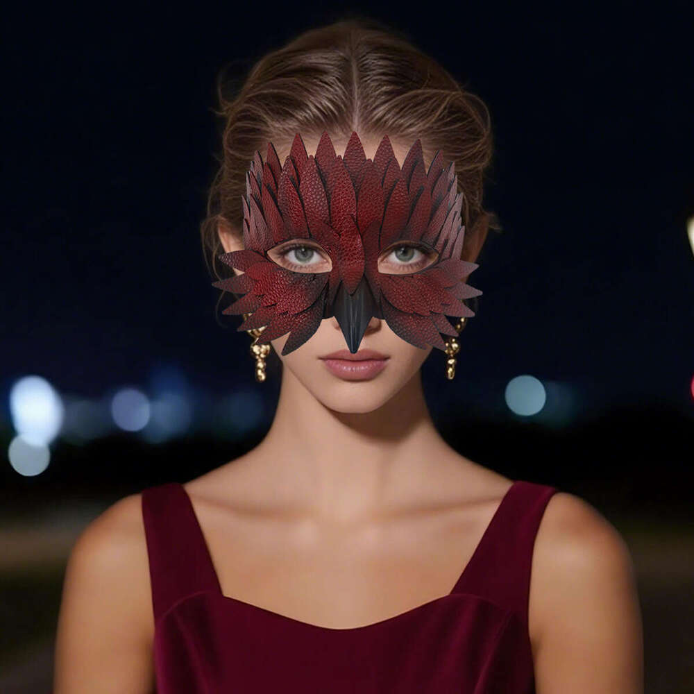 Halloween High-end Half-face Leather Feather Bird Beak Masquerade Party Mask Costume Prop Bar Fun Adult Version