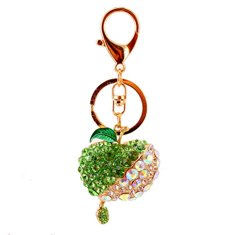 Cute Alloy Rhinestone Apple Car Women's Bag Accessories Fruit Shape Pendant Gift Keychain 108
