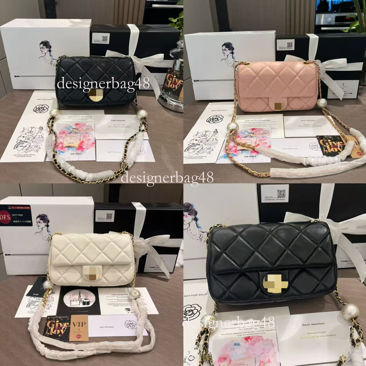 Foreign Order VIP Gift Pearl Thick Strip HOBO Diamond Square Chunky Chain Luxury bag Single designer bag Shoulder Crossbody Underarm Women S Bag