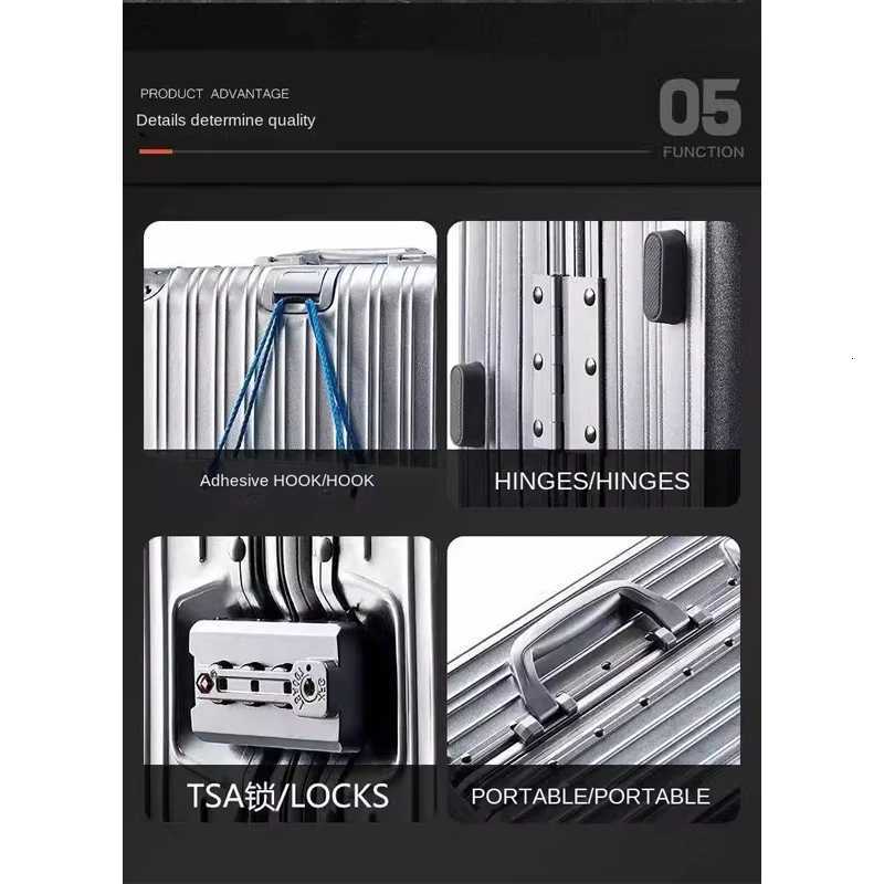 100% Aluminum Magnesium Alloy Suitcase Metal Rolling Luggage 20/28/30 inch Trolley Case Carry-on Cabin Suitcase Large Size L250815