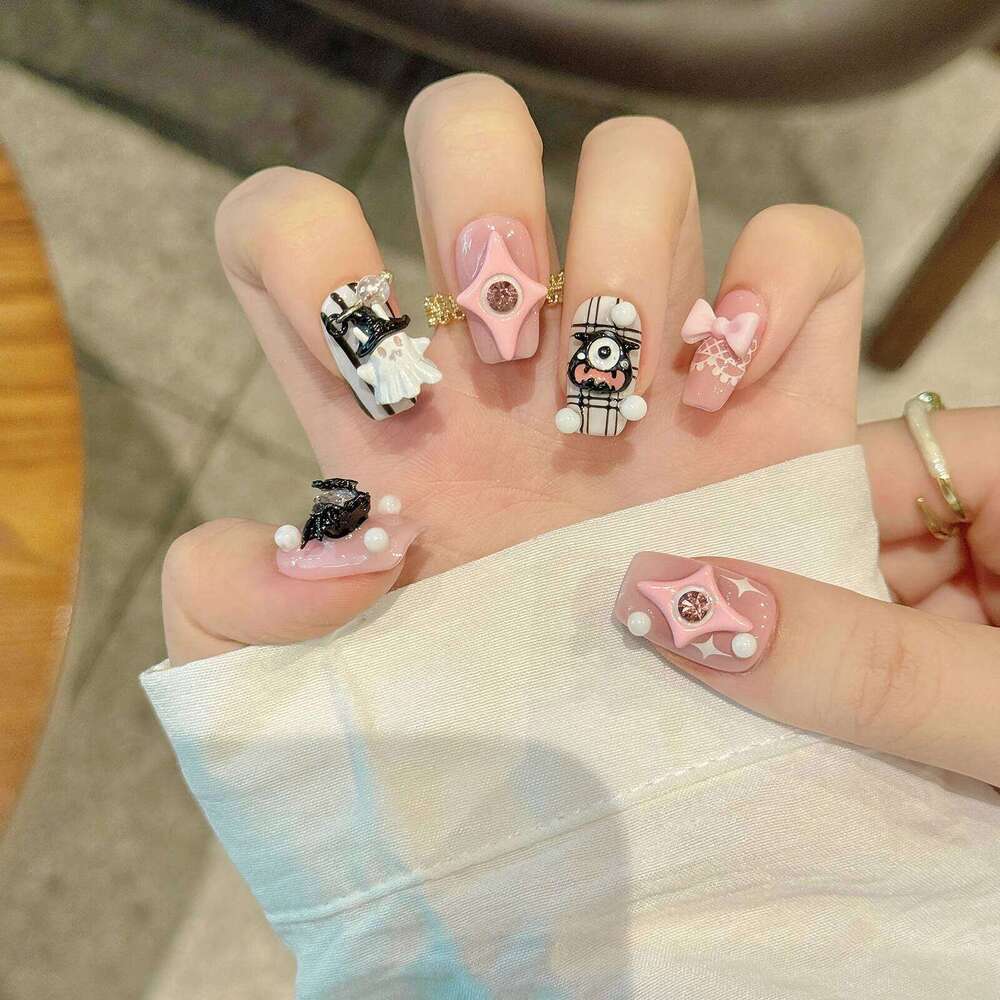 10pcs 3D Ghost Star Decor Halloween Press On Spicy Girl Fashion Short Ballerina Fake Y2k Handmade False Nails Coffin X250816