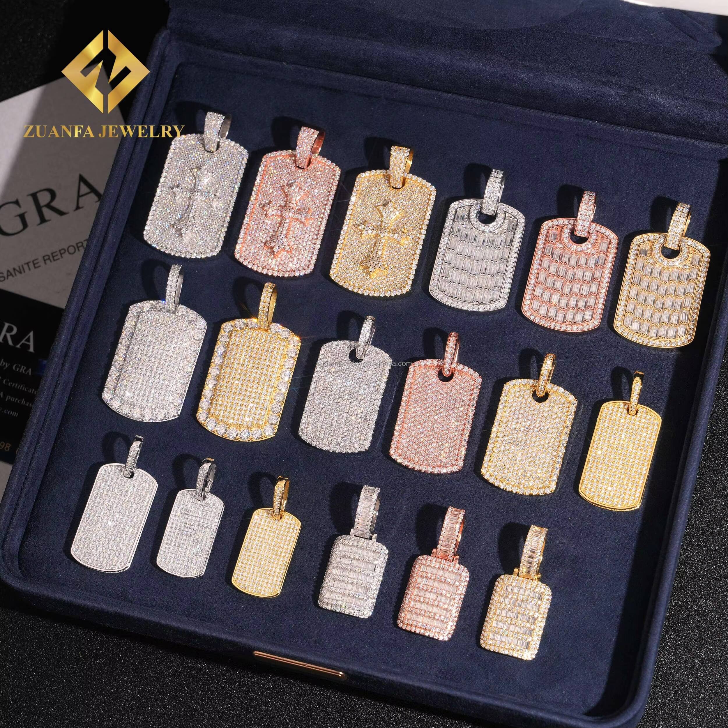 Lowest Factory Price Retail GRA Certificate Fully Iced Out Hip Hop Jewelry 925 Silver Moissanite Diamond Dog Tag Pendant Set