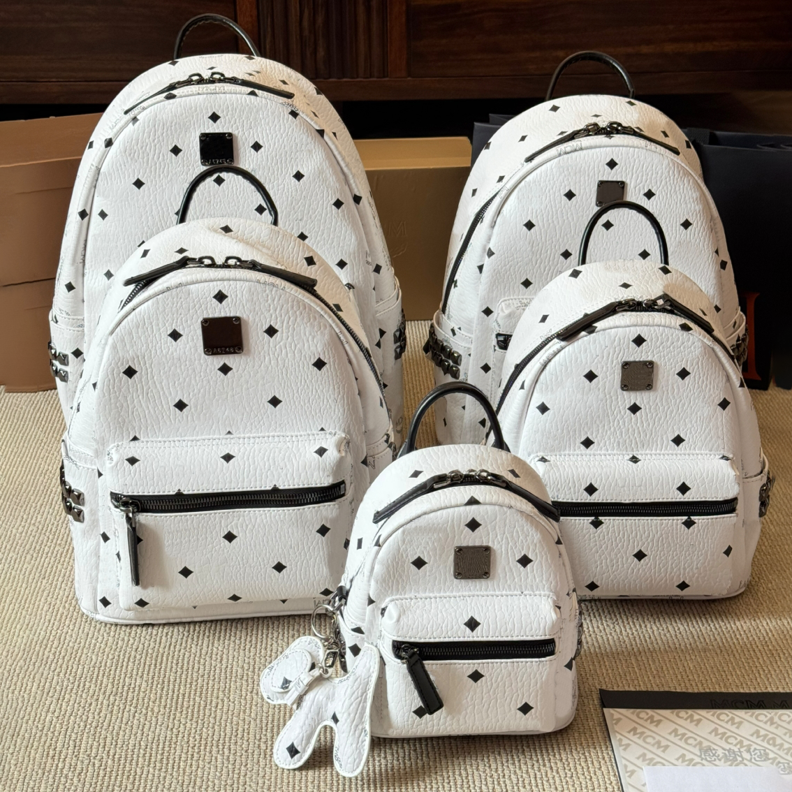 Fashion Stark Visetos side studded backpack tote bag Luxury designer Backpack leather school bag Womens Knapsack Outdoor travel book bag back pack handbags