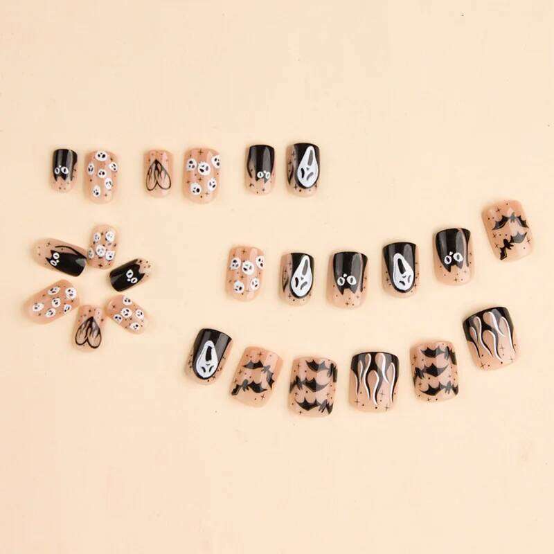 24 Pcs Halloween Skull Full Coverage Press On Fake Nails Reusable False Jelly Tabs Shiny Wear Nail for Women&Girl X250816