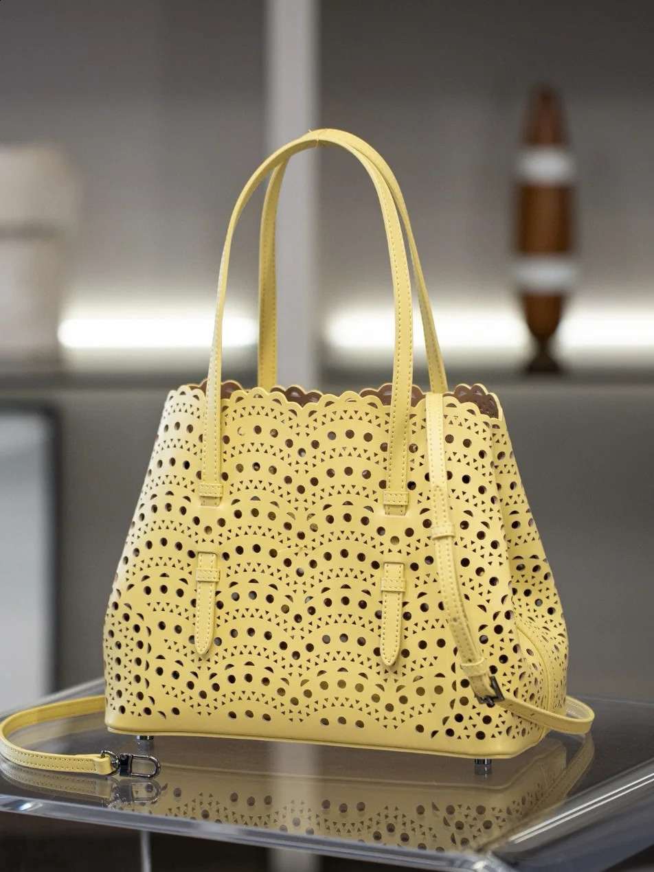 niche leather wavy hollow carved cauliflower basket bag highend fashion oneshoulder crossbody small 250815