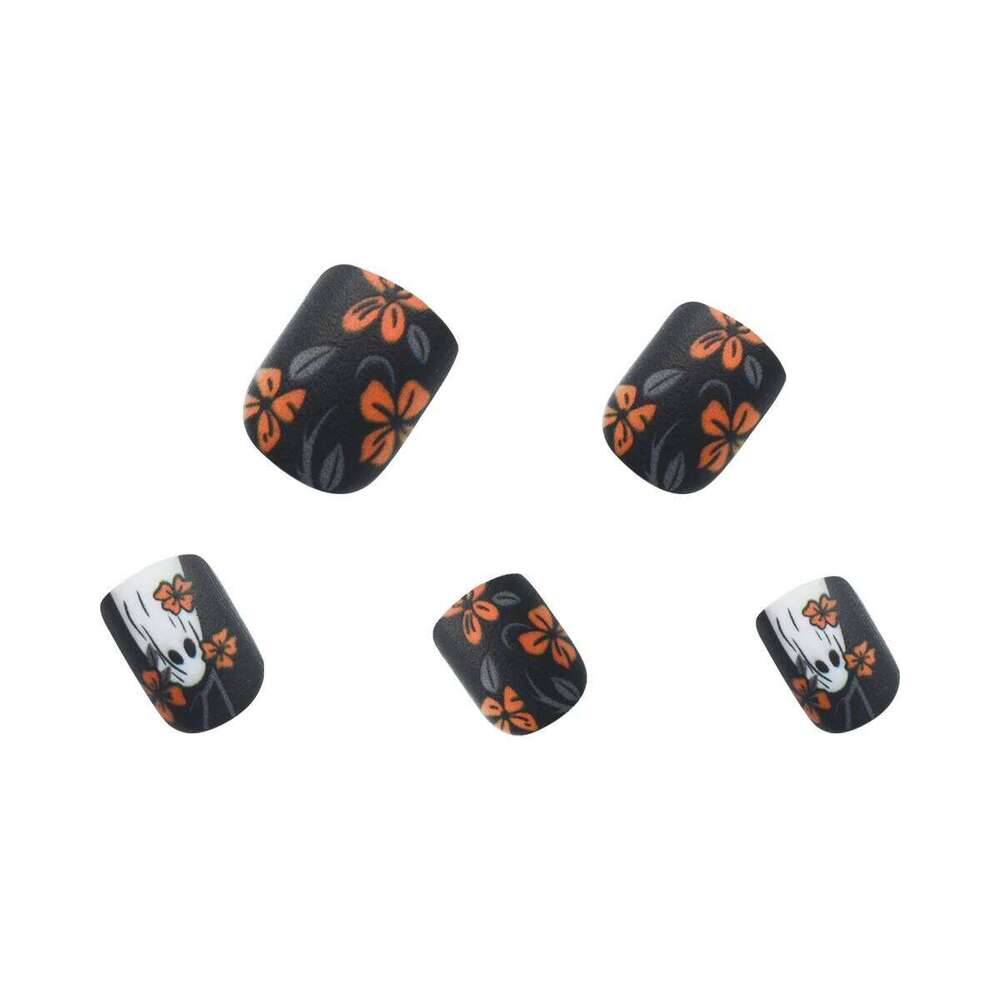 24pcs Short Square Matte Press On Set,Floral & Ghostly Holiday Elements - Halloween Dark Forest Themed Fake Nails Kit X250816