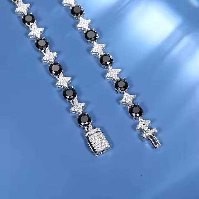 Moissanite Prong Miami Link Chain Necklace 14k silver white Gold Vermeil Over Solid 925 Silver Diamond Tester