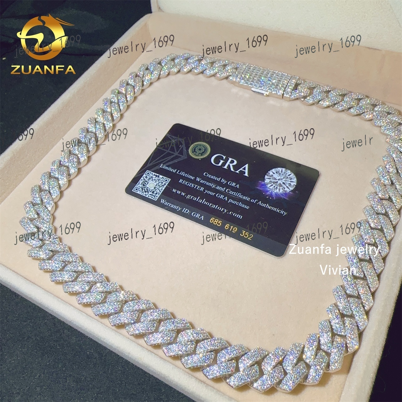 Fashion D Color VVS Moissanite Diamond 16MM Moissanite Necklace Sterling Silver 925 Hip Hop Cuban Chain Cuban Link Necklace